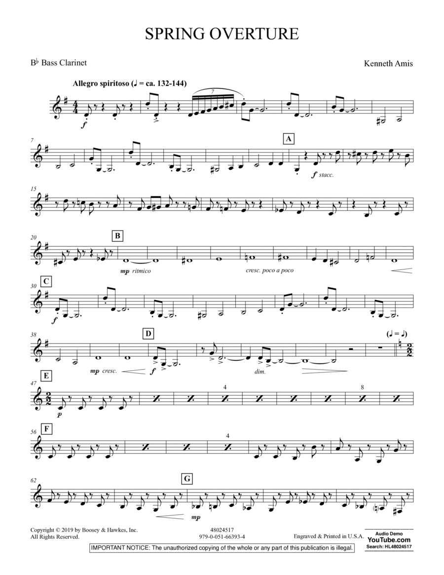 Spring Overture - Bb Bass Clarinet Concert Band scores gallery preview page 1