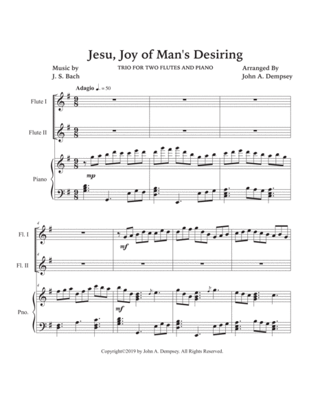 Jesu, Joy of Man's Desiring (Trio for Two Flutes and Piano) image number null