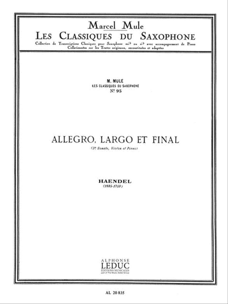 Allegro, Largo Et Finale Op.1 No.12 (alto Saxophone/piano) Alto Saxophone scores gallery preview page 1