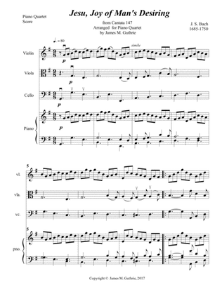 Bach: Jesu, Joy of Man's Desiring for Piano Quartet