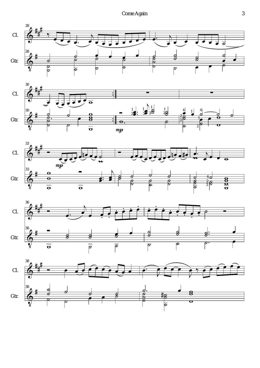 Come again for clarinet and guitar Clarinet scores gallery preview page 3