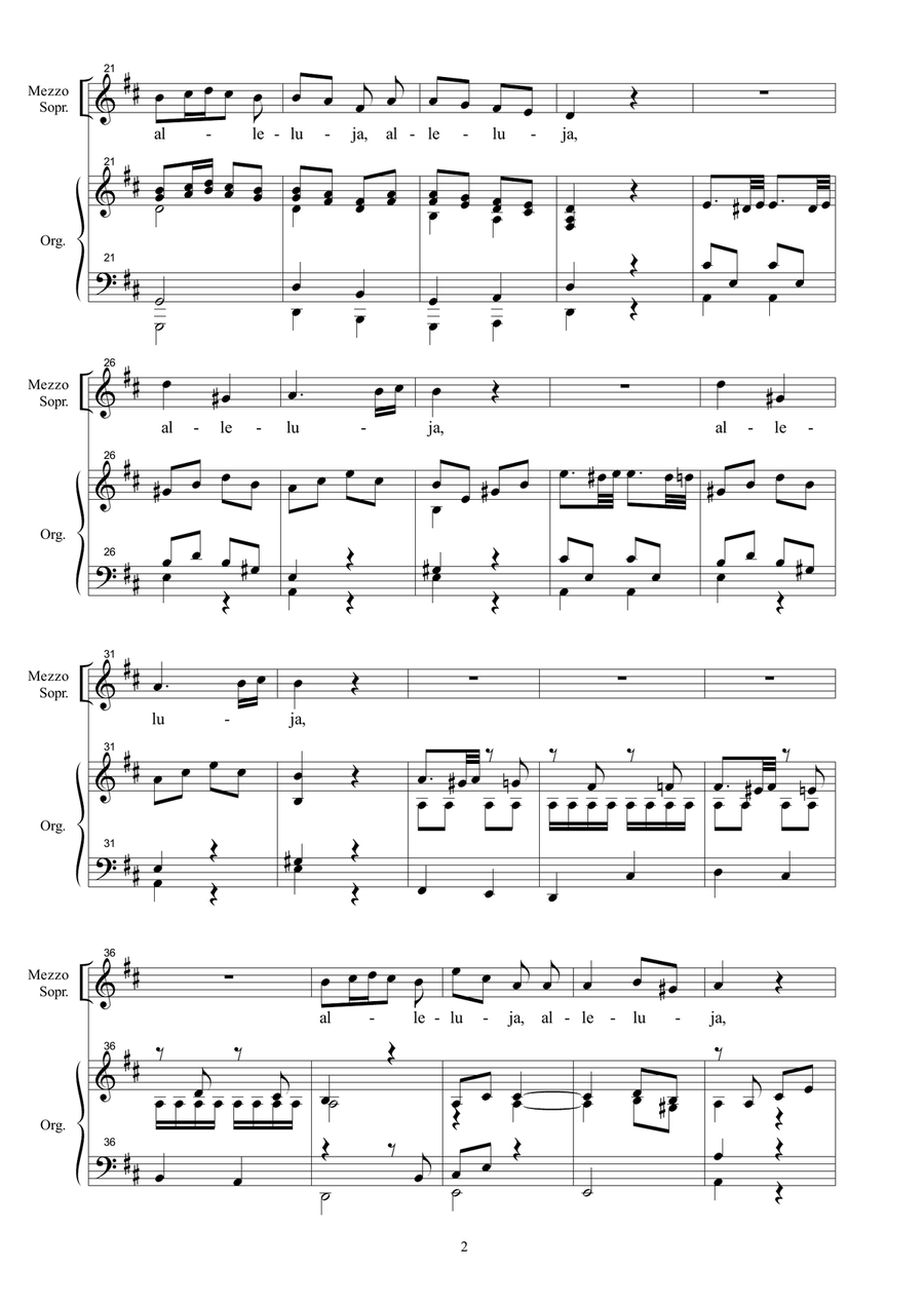 ALLELUJA (Exsultate, jubilate K.165) W.A.Mozart - Arr. for MezzoSoprano and. Organ (in D) Medium Voice scores gallery preview page 2