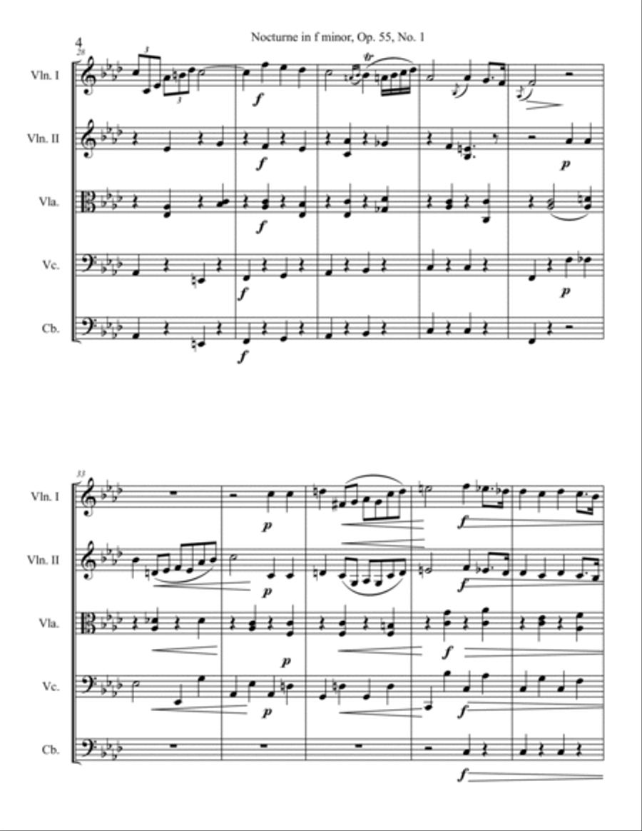 Nocturne in f minor, Op. 55, No. 1 String Orchestra scores gallery preview page 4