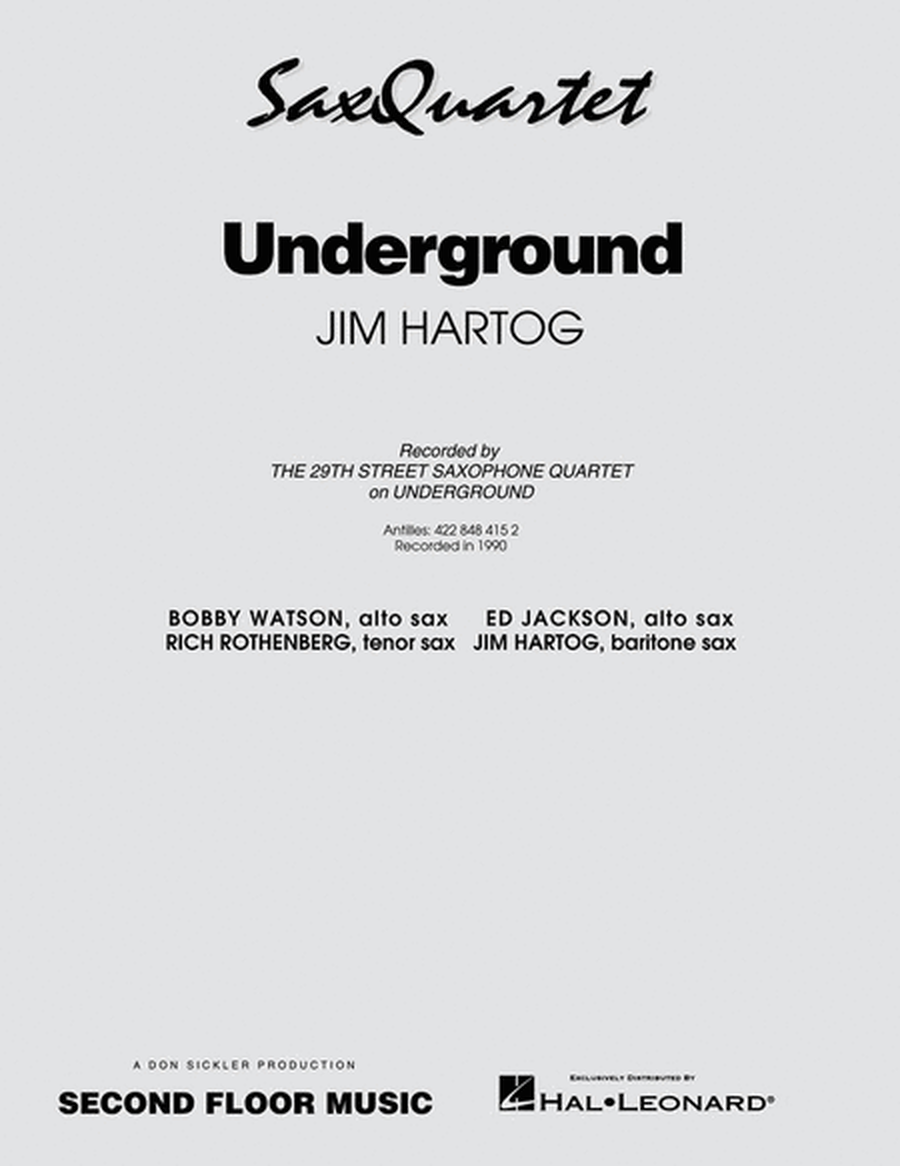 Hartog - Underground For Sax Quartet Aatb Sc/Pts