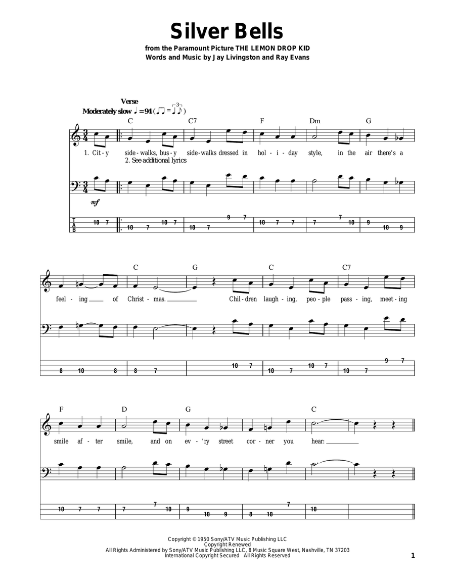 Silver Bells Silver Bells Bass Guitar Tablature scores gallery preview page 1