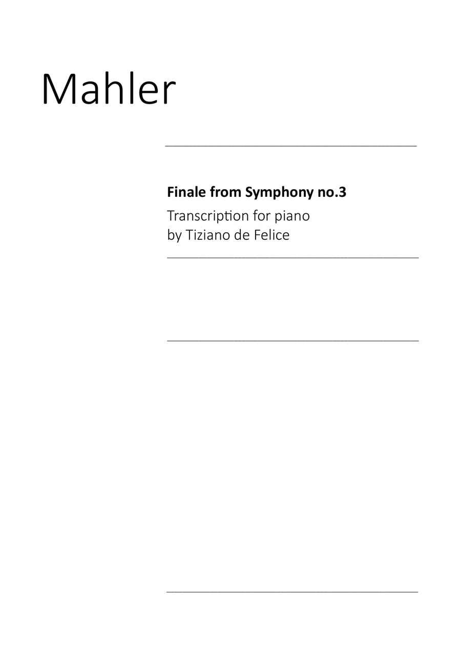 Mahler - Symphony no.3 Finale - Piano solo Piano Solo scores gallery preview page 1