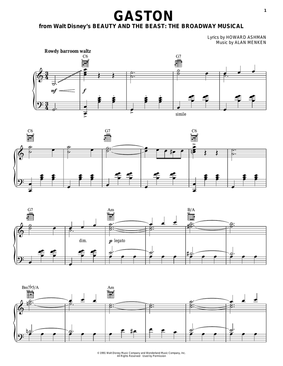 Gaston (from Beauty And The Beast: The Broadway Musical) Guitar scores gallery preview page 1