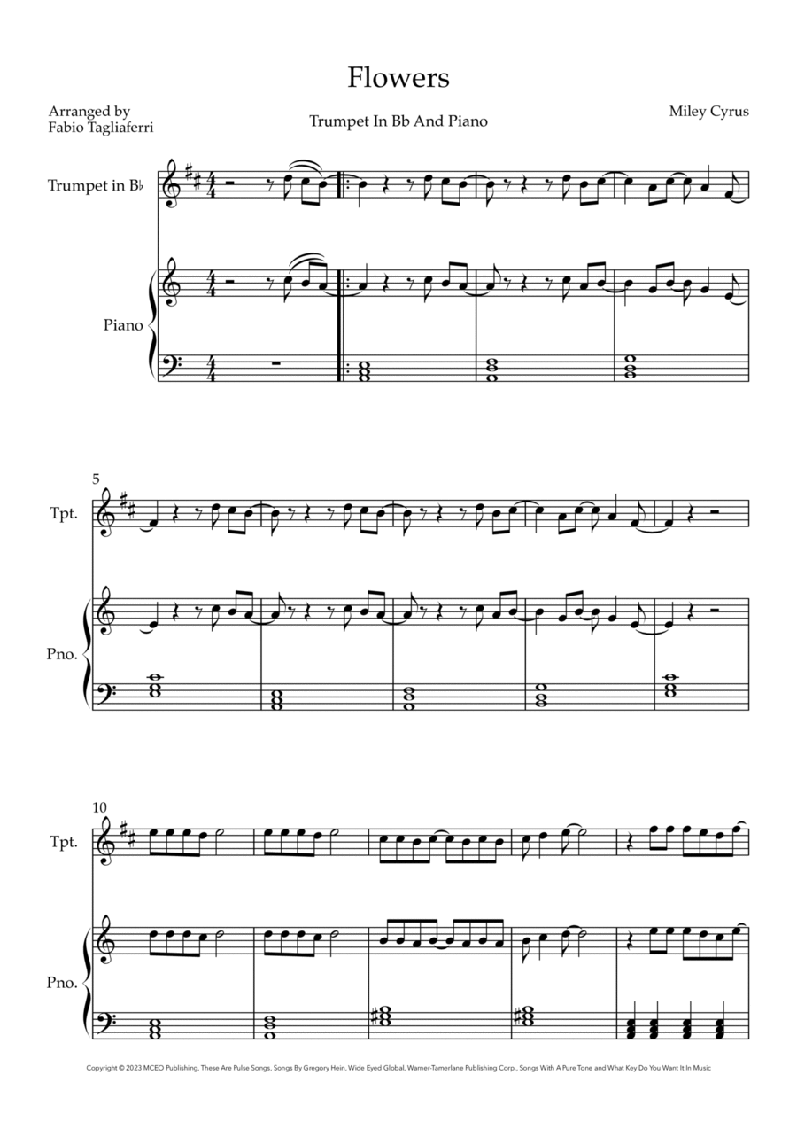 Flowers B-Flat Trumpet scores gallery preview page 1