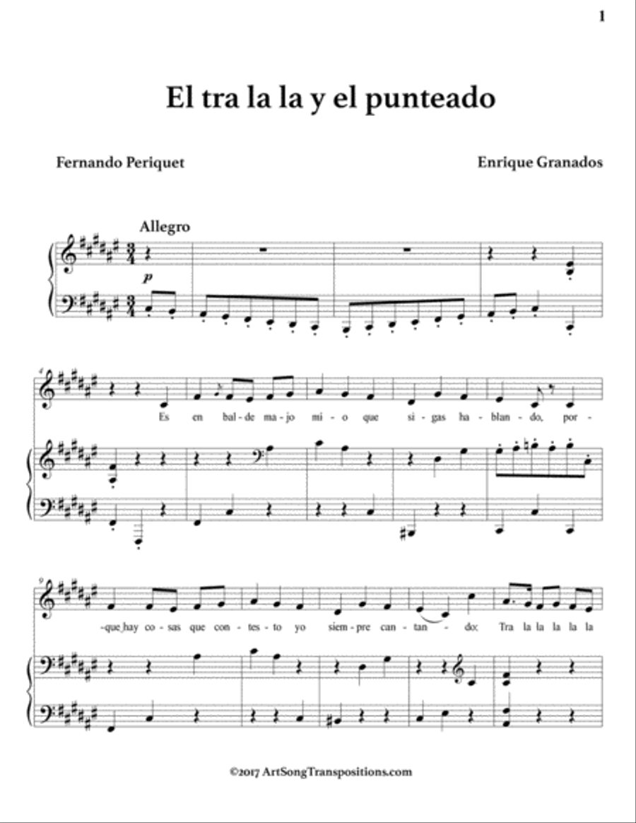 GRANADOS: El tra la la y el punteado (transposed to F-sharp major) Voice scores gallery preview page 2