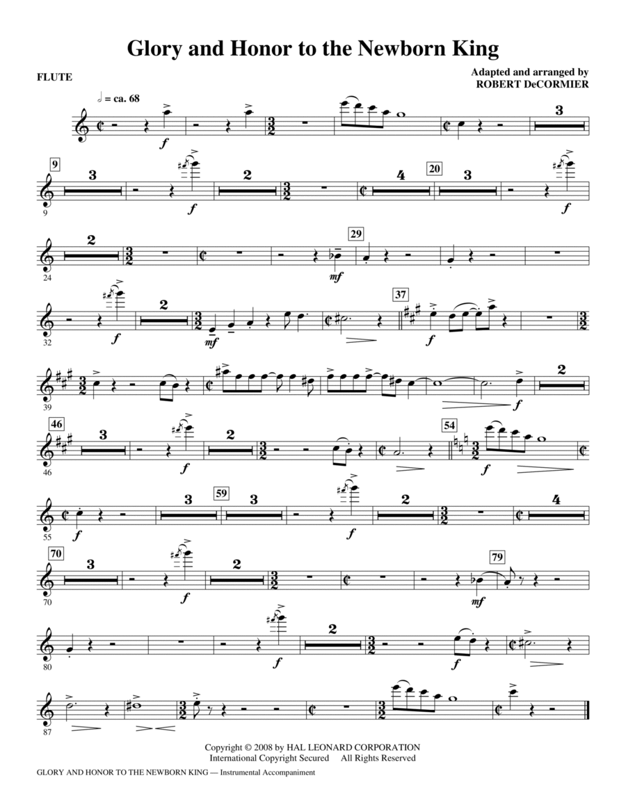 Glory And Honor To The Newborn King - Flute Choir scores gallery preview page 1