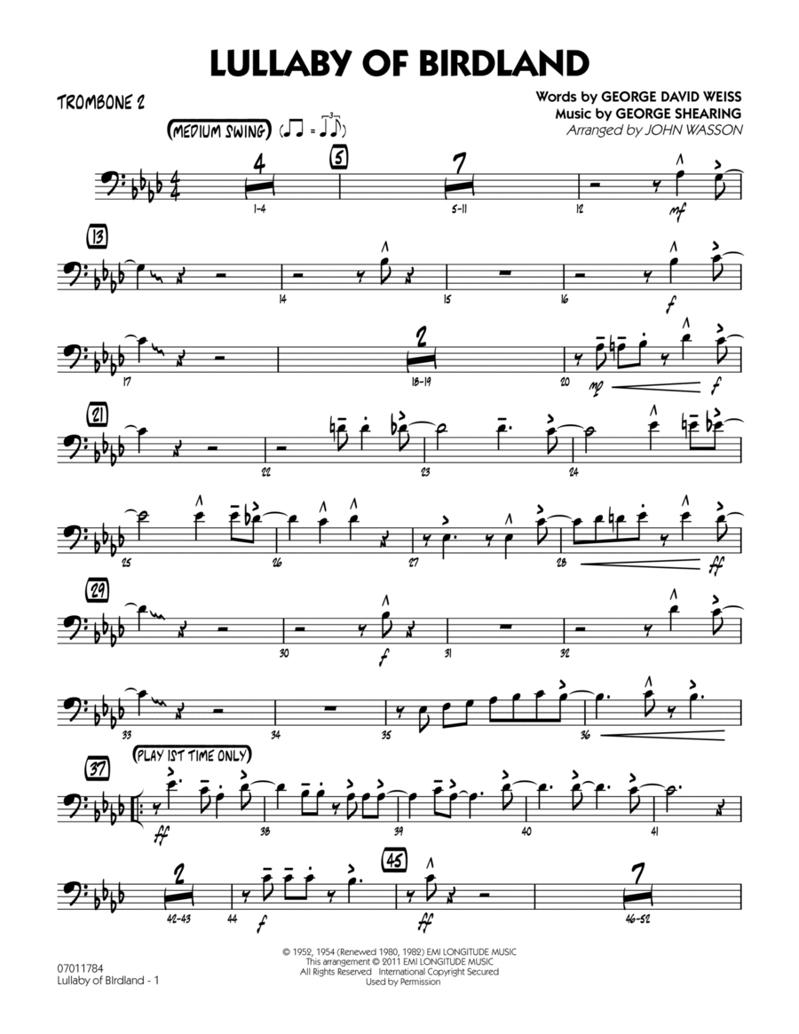 Lullaby Of Birdland - Trombone 2 Jazz Ensemble scores gallery preview page 1