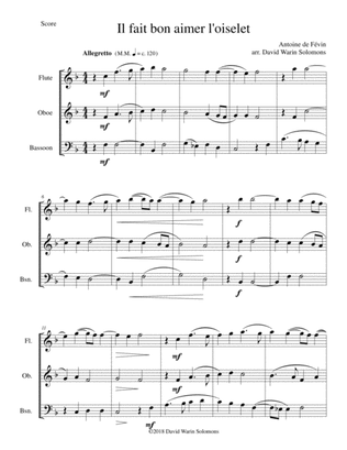 Book cover for Il fait bon aimer l'oiselet for wind trio (flute, oboe, bassoon)