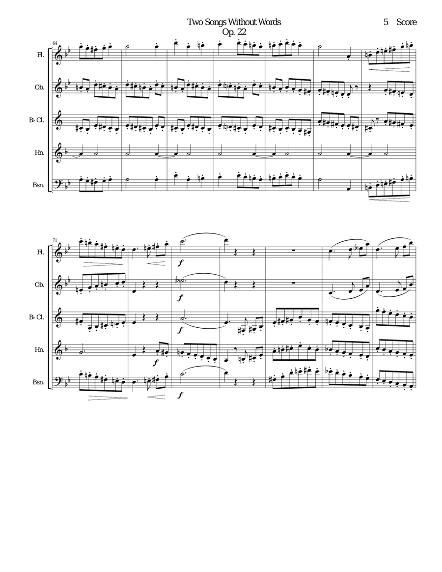 Gustav Holst - Two Songs Without Words set for Woodwind Quintet Woodwind Quintet scores gallery preview page 5