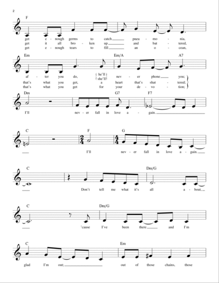 I'll Never Fall In Love Again Piano scores gallery preview page 2
