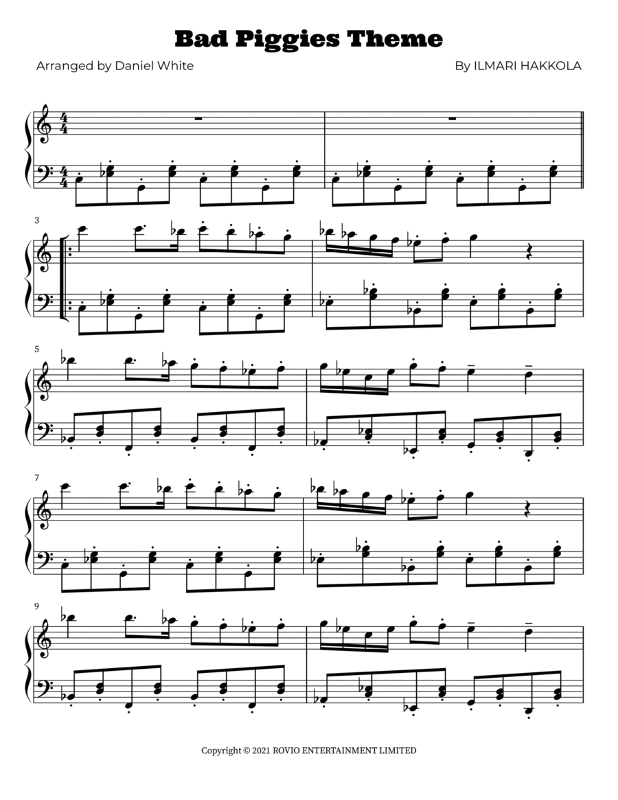 Bad Piggies Theme Piano Solo scores gallery preview page 1