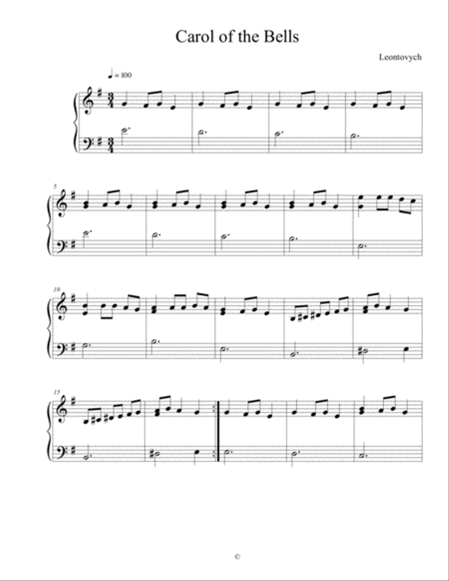 Carol Of The Bells Carol Of The Bells Easy Piano scores gallery preview page 1