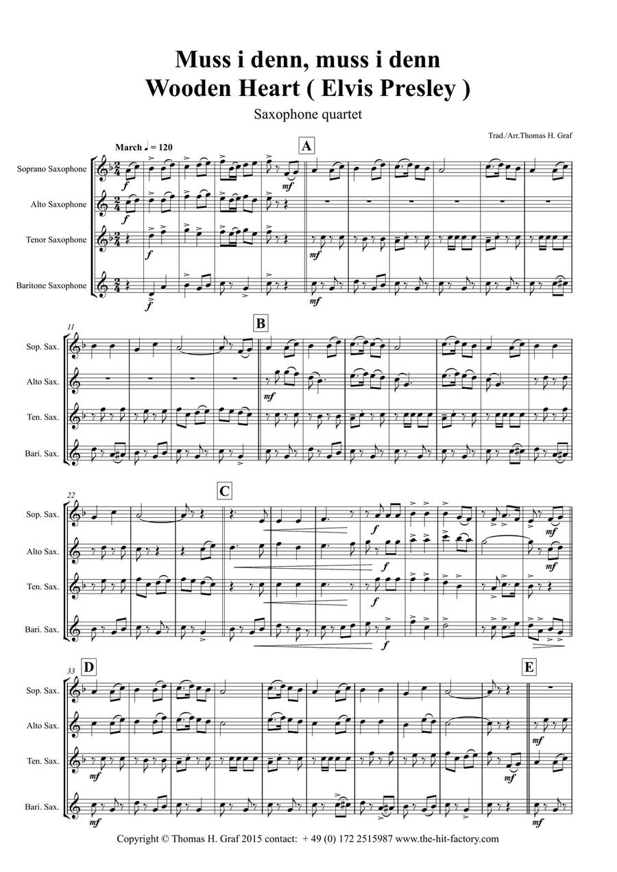 Muss i denn, muss i denn, zum Städele hinaus - Wooden Heart (Elvis Presley) - Saxophone Quartet Saxophone Quartet scores gallery preview page 2