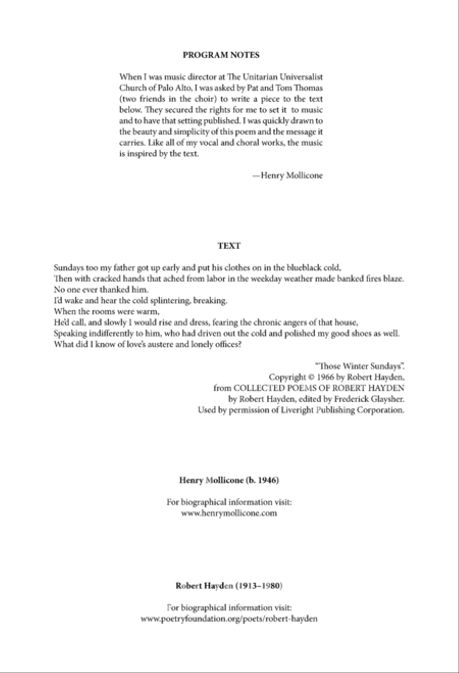 Those Winter Sundays Those Winter Sundays 4-Part scores gallery preview page 2