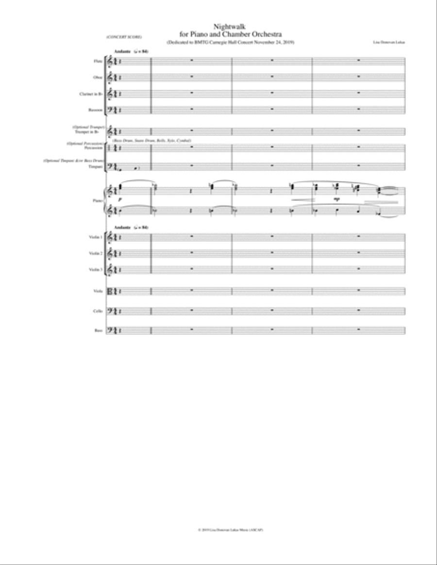 Nightwalk for Piano and Chamber Orchestra (Includes Score and Solo Piano with Piano Accompaniment) image number null