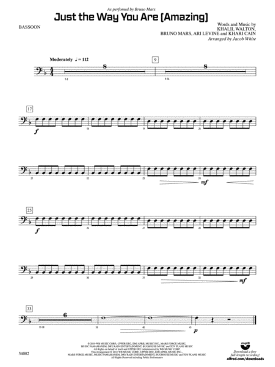 Just the Way You Are (Amazing): Bassoon Concert Band scores gallery preview page 1