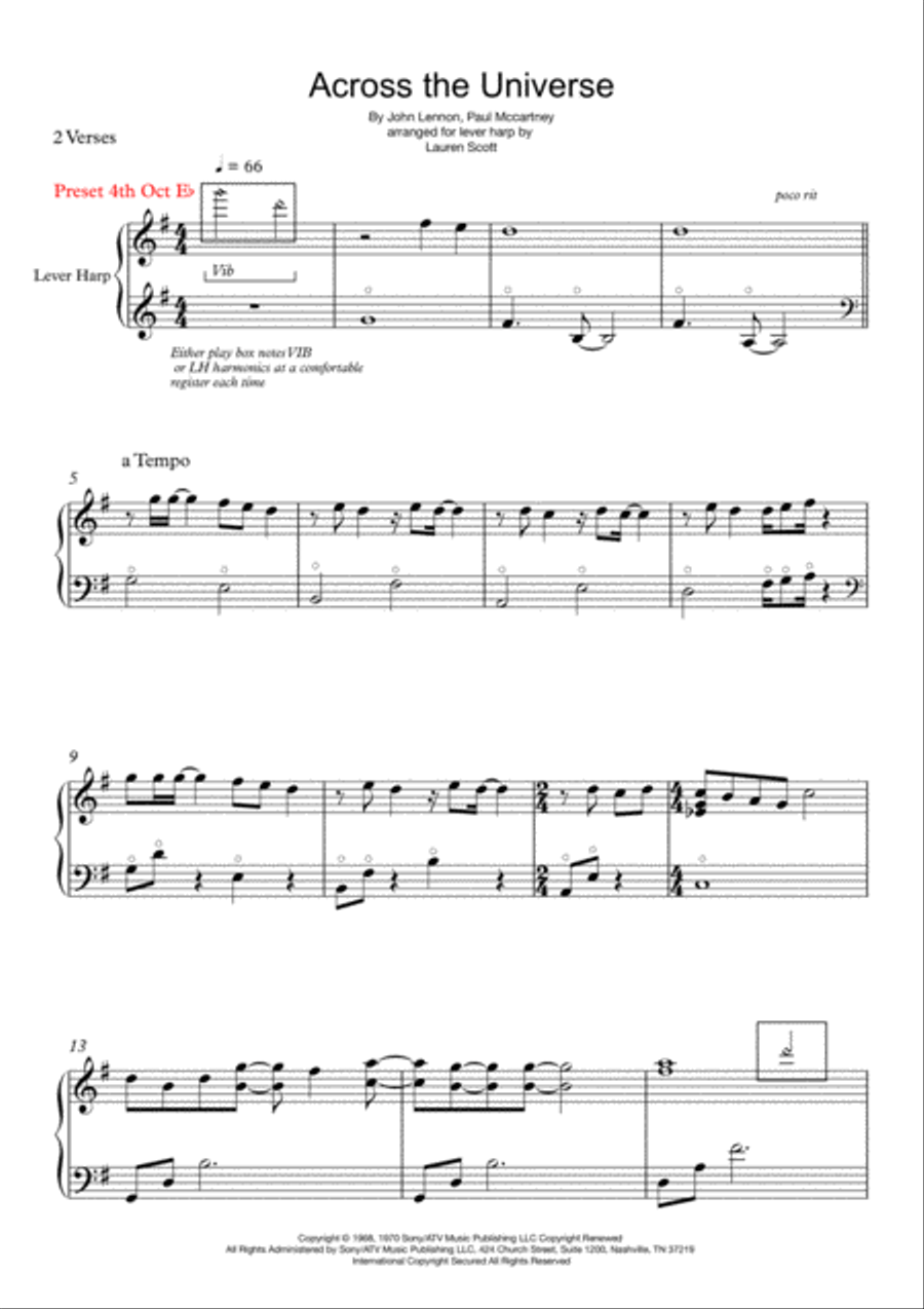 Across The Universe Harp scores gallery preview page 1