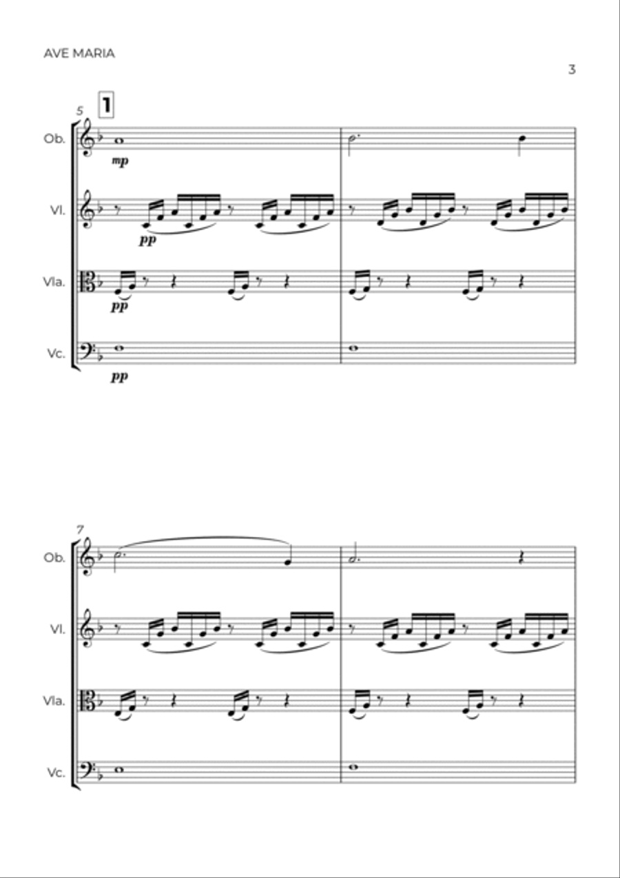 AVE MARIA - GONOUD – OBOE, VIOLIN, VIOLA & CELLO Small Ensemble scores gallery preview page 3