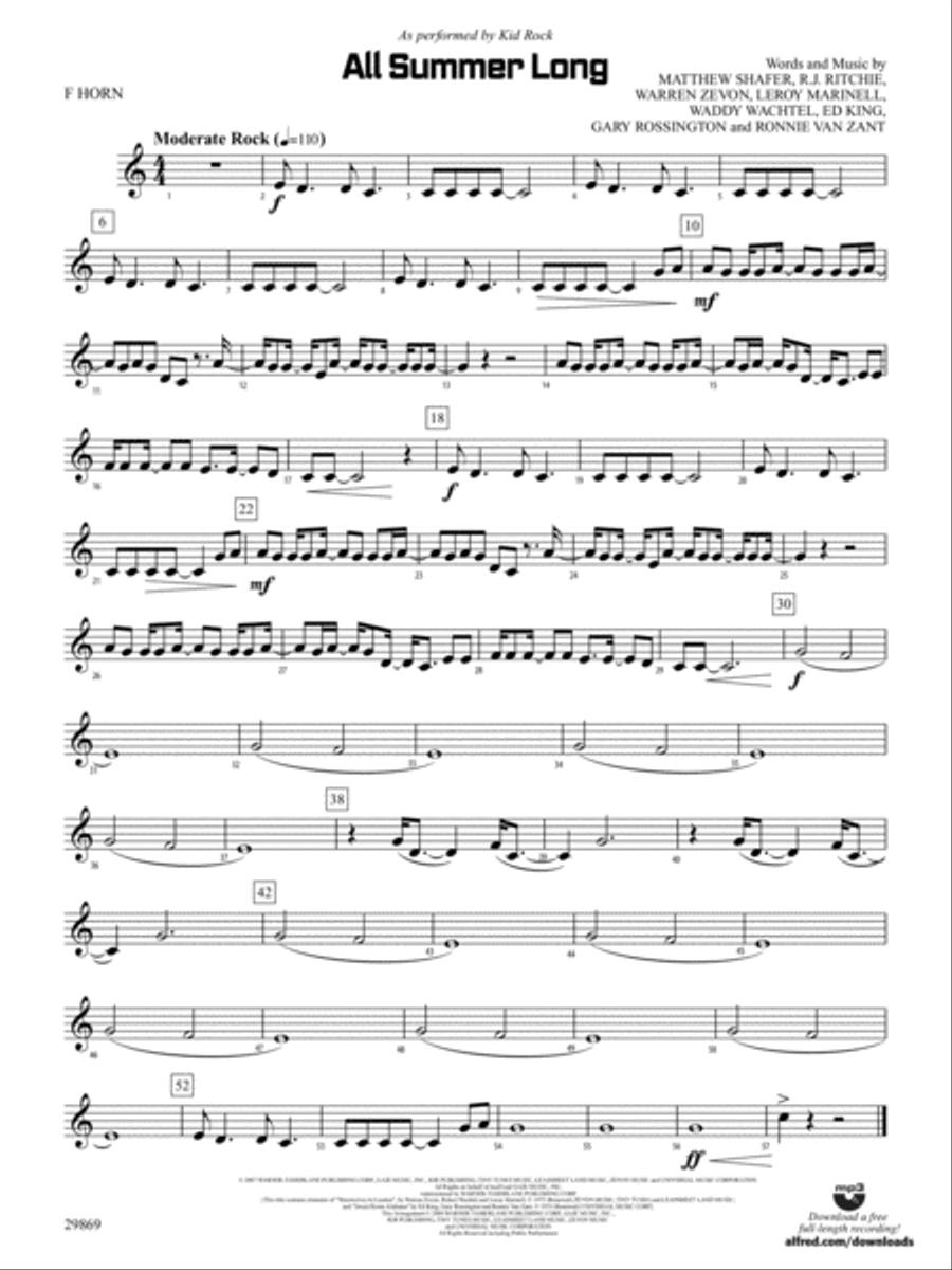 All Summer Long: 1st F Horn Concert Band scores gallery preview page 1
