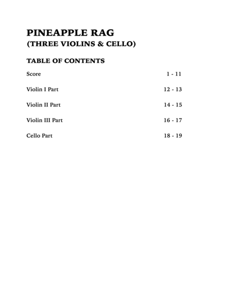 Pineapple Rag (String Quartet): Three Violins and Cello image number null