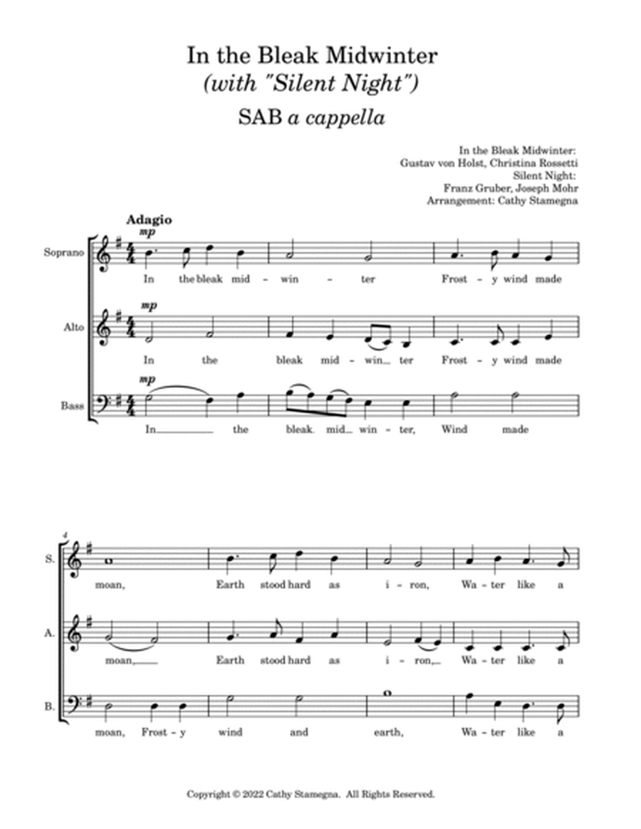 In the Bleak Midwinter (with “Silent Night”) SAB a cappella image number null