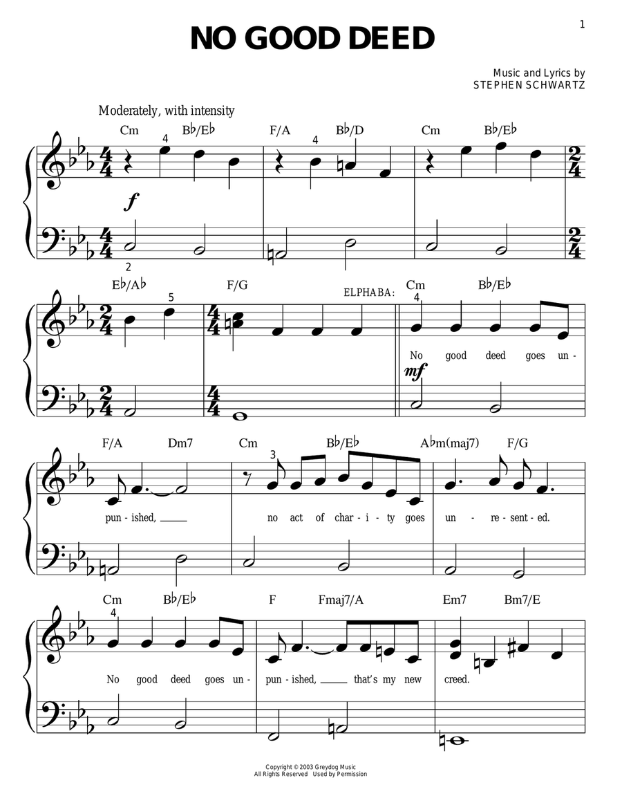 No Good Deed (from Wicked) Easy Piano scores gallery preview page 1