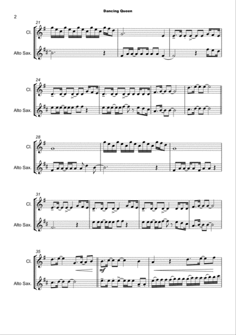 Dancing Queen Woodwind Duet scores gallery preview page 3