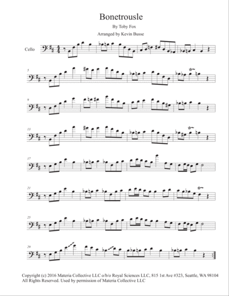 Bonetrousle (from Undertale) Cello Solo scores gallery preview page 1