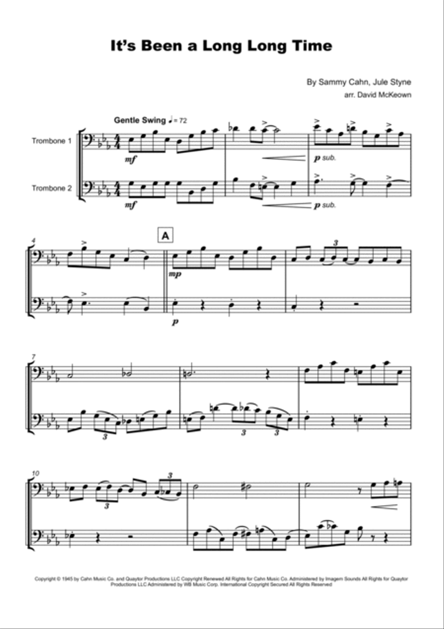 It's Been A Long, Long Time Trombone Duet scores gallery preview page 2