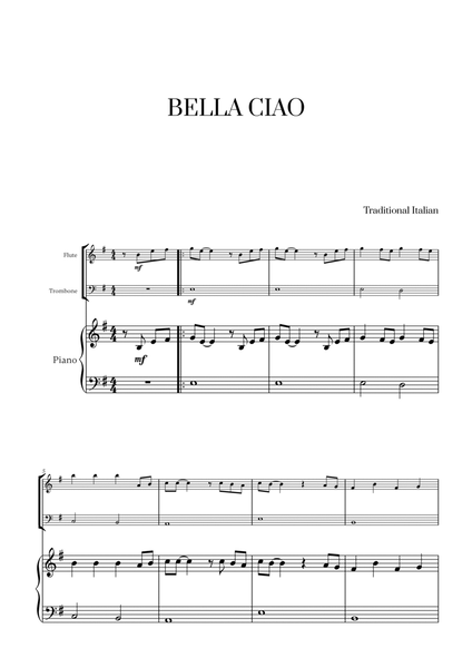 Bella Ciao for Flute, Trombone and Piano image number null
