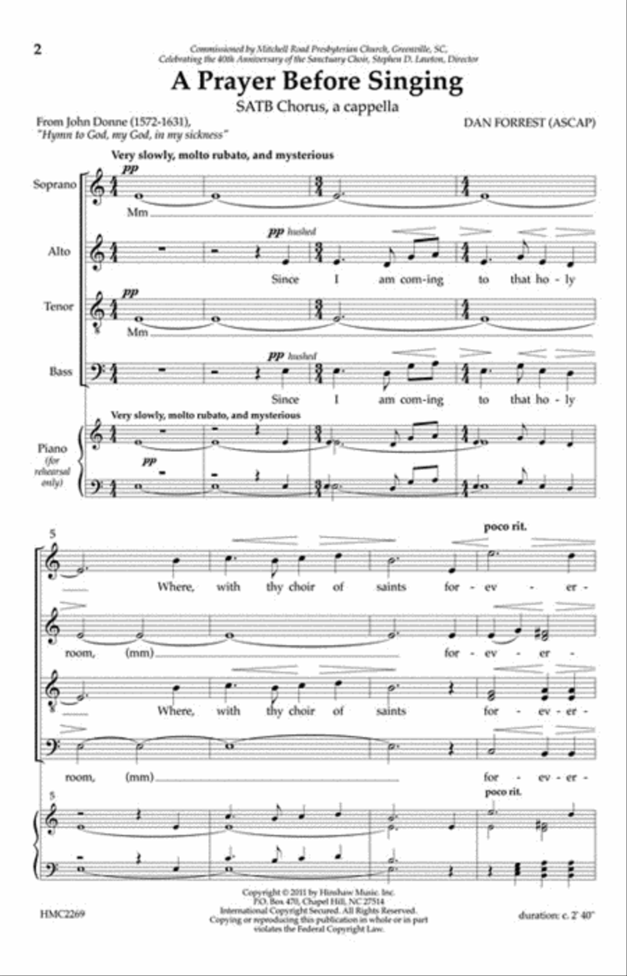 A Prayer Before Singing 4-Part scores gallery preview page 2
