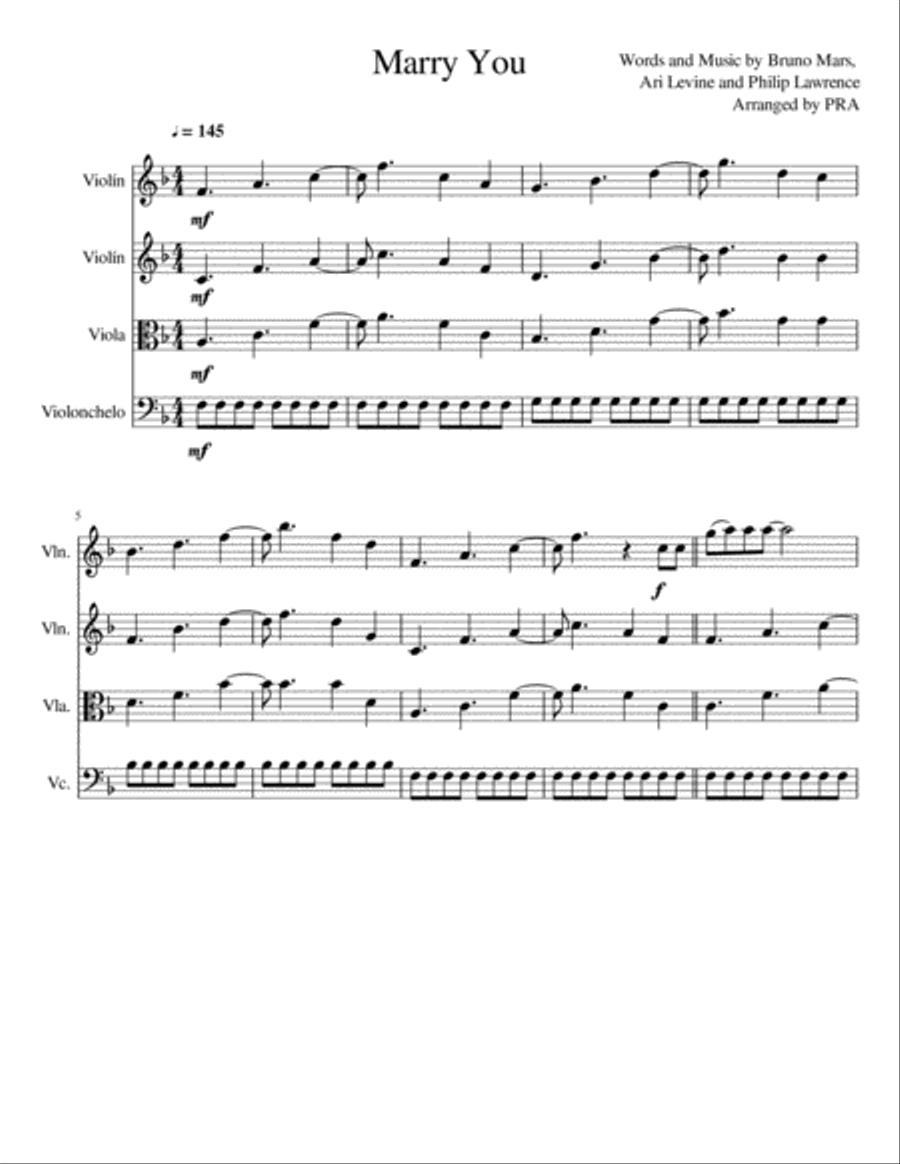 Marry You String Quartet scores gallery preview page 1