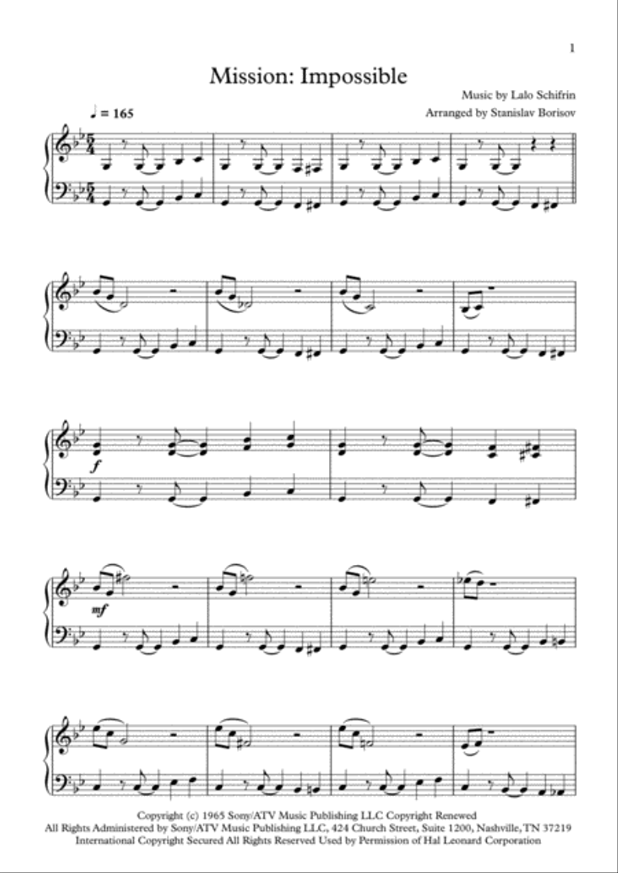 Mission: Impossible Theme from the Paramount Television Series MISSION: IMPOSSIBLE Easy Piano scores gallery preview page 1