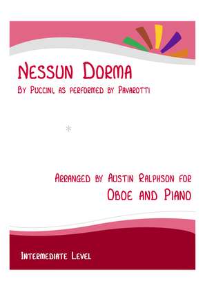 Book cover for Nessun Dorma - oboe and piano with FREE BACKING TRACK to play along