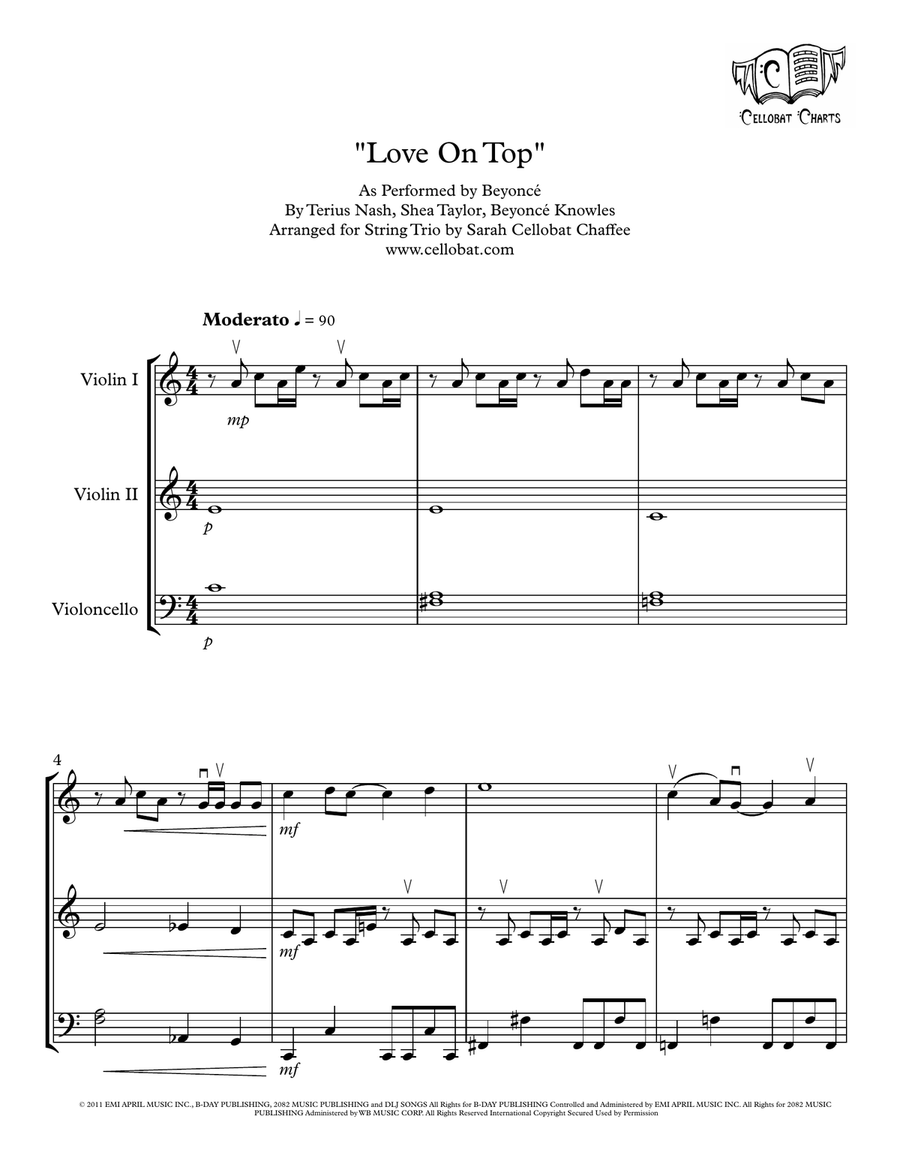 Love On Top by Beyonce String Trio - Digital Sheet Music