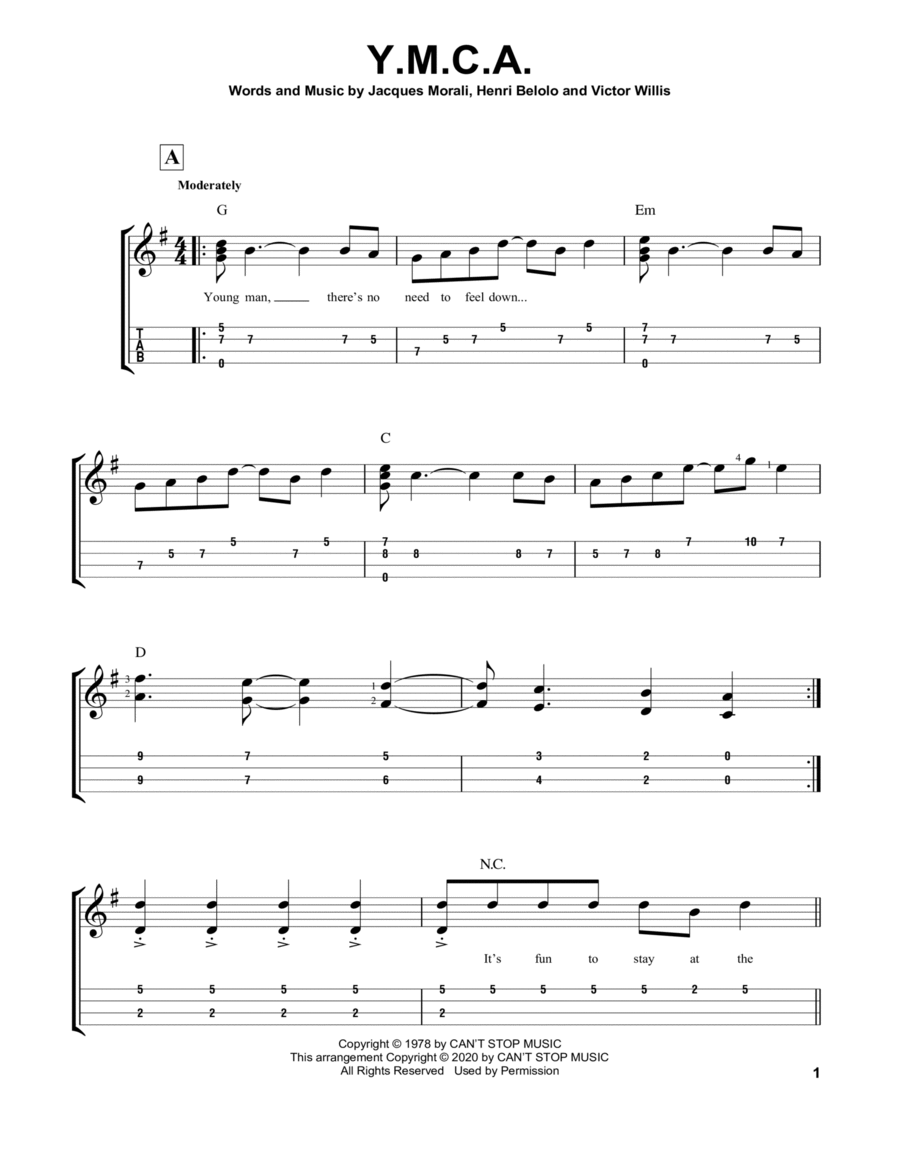Y.M.C.A. Y.M.C.A. Ukulele scores gallery preview page 1