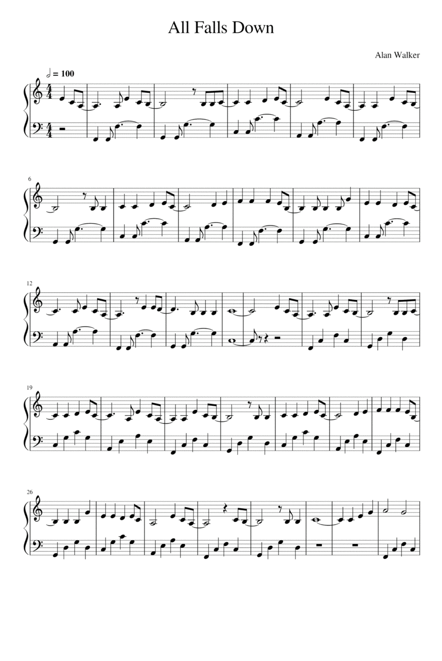 All Falls Down Piano Solo scores gallery preview page 1