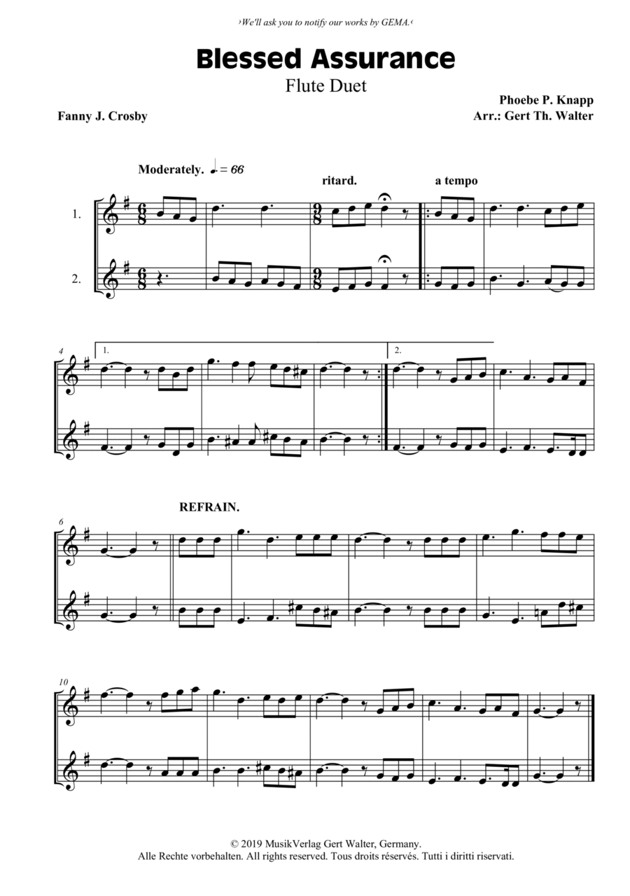 Blessed Assurance Blessed Assurance Flute Duet scores gallery preview page 1
