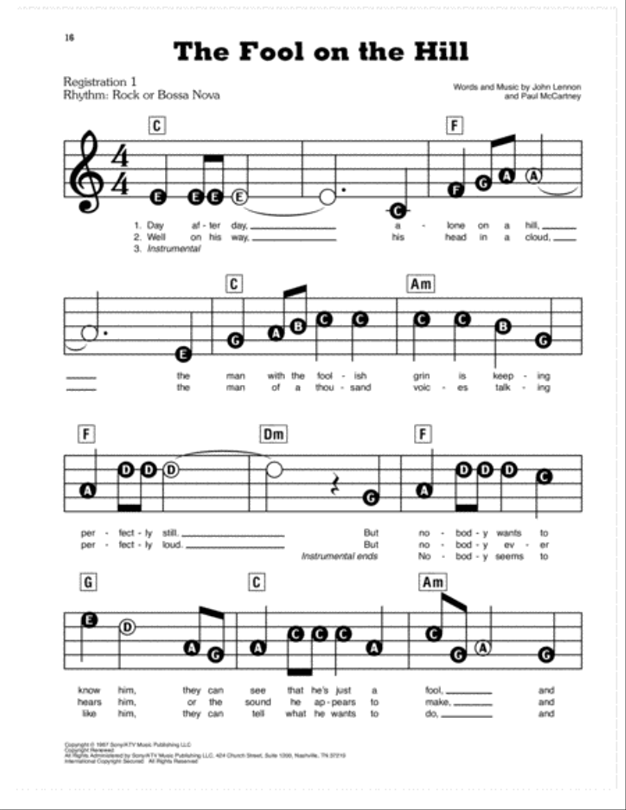 The Fool On The Hill Electronic Keyboard scores gallery preview page 1