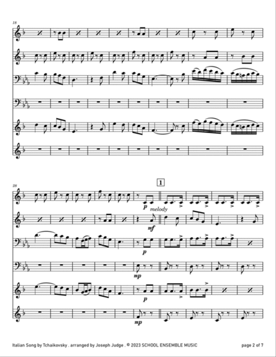 Italian Song by Tchaikovsky for Brass Quartet in Schools Brass Quartet scores gallery preview page 2