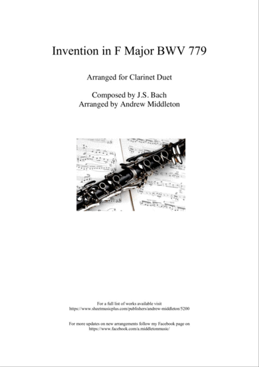 Invention No. 4 in F Major arranged for Clarinet Duet Clarinet Duet scores gallery preview page 1