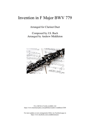 Book cover for Invention No. 4 in F Major arranged for Clarinet Duet