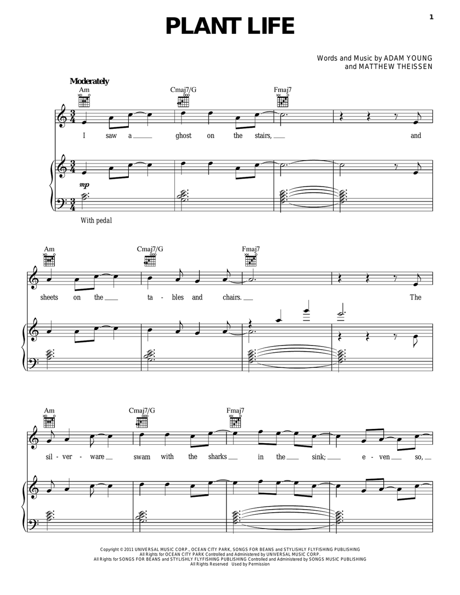 Plant Life Piano, Vocal, Guitar scores gallery preview page 1