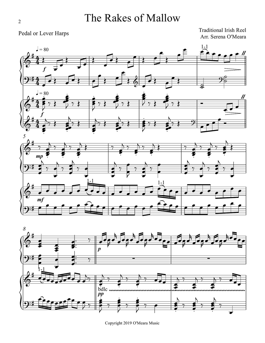 The Rakes of Mallow, Harp Duet Celtic Harp scores gallery preview page 2