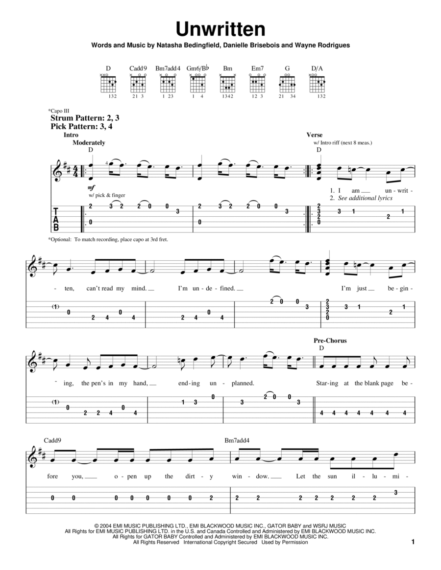 Unwritten Acoustic Guitar scores gallery preview page 1