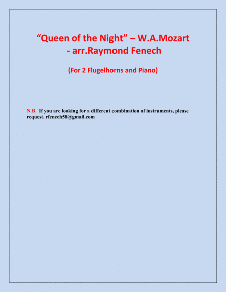 Queen of the Night - From the Magic Flute - 2 Flugelhorns and Piano image number null
